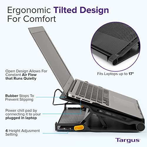 Targus 17" Dual Fan Laptop Chill Mat Plus, Ergonomic Cooling Pad, Heat Protection, 4-Port USB Hub Laptop Fan, (AWE81US) - style: 4-Port