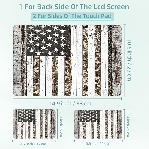 Universal Laptop Skin Decal, 3-Piece Vinyl Protector for 12 13 14 15.6" Notebook, Waterproof Anti-Scratch, Easy Trim & Bubble-Free Finish, American Flag Made of White Wood - color: American Flag Made of White Wood