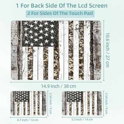 Universal Laptop Skin Decal, 3-Piece Vinyl Protector for 12 13 14 15.6" Notebook, Waterproof Anti-Scratch, Easy Trim & Bubble-Free Finish, American Flag Made of White Wood - color: American Flag Made of White Wood