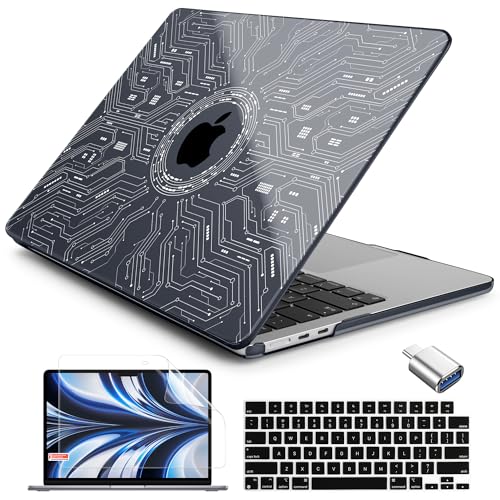 Batianda AstroGrid Case for MacBook Air 13.6" M2-M5 Chip, Circuit Board | 4-in-1 set with circuit board tech design, ultra slim hard shell protection for tech lovers, students and engineers - color: Circuit Board