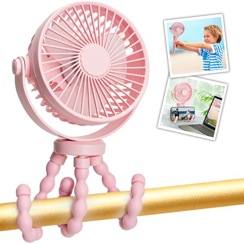 snawowo Mini Handheld Personal Portable Fan, Baby Stroller Fan, Car Seat USB or Battery Powered, with Flexible Tripod Clip on Student Bed Desk Bike Crib Treadmill Camping Traveling(Pink) - color: C-Pink