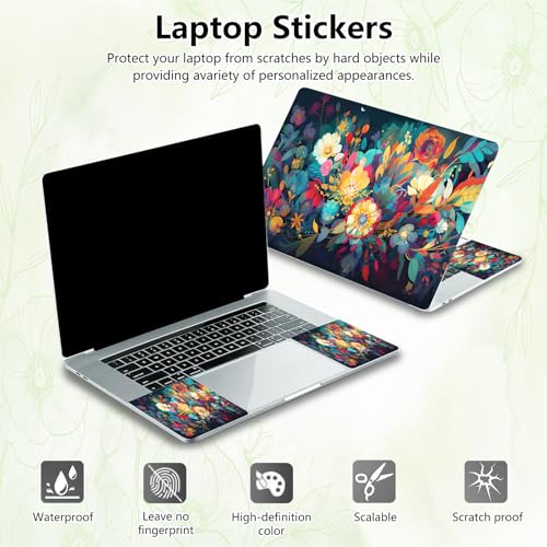 Laptop Skin Sticker Decal, Universal Reusable Vinyl Laptop Cover for 12" 13" 13.3" 14" 15" 15.4" 15.6" Notebook PC, Reusable Waterproof Scratch-Resistant with 2 Wrist Pads,Flowers Watercolour - color: Flowers Watercolour