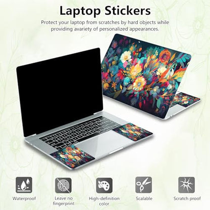 Laptop Skin Sticker Decal, Universal Reusable Vinyl Laptop Cover for 12" 13" 13.3" 14" 15" 15.4" 15.6" Notebook PC, Reusable Waterproof Scratch-Resistant with 2 Wrist Pads,Flowers Watercolour - color: Flowers Watercolour