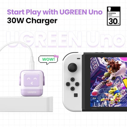 UGREEN Uno 30W USB C Charger Block, Compact Nexode Robot GaN Fast Charger for iPhone 17/16/15/14, Galaxy S26/S25/S24/S23, Pixel 10/9/8/7, MacBook Neo/Air, iPad Pro, Kawaii Purple - color: Purple
