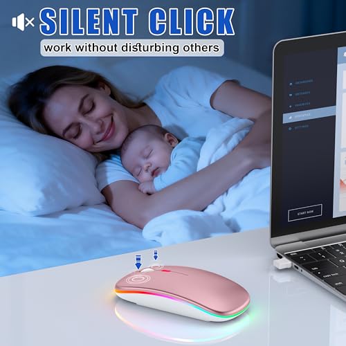 Gizdot-R1 LED Mouse for MacBook Air/iPad/Laptop, Bluetooth Rechargeable Silent Mouse with USB-C, Built-in Mouse Jiggler, 4-Mode Wireless Mouse Compatible with macOS/iOS/Windows/Android - color: Rose Gold