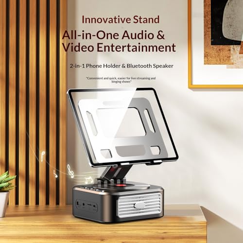 360° Rotating Tablet Desk Holder with Bluetooth Speaker & Battery | Dual Rod Mount Support for iPad Pro 13 12 11 Air Mini 5 4 3 Samsung Tab E-Reader, Tablet Table Stand Holder - color: Black with Bluetooth Speaker