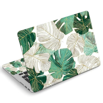 Universal Laptop Skin Sticker Decal, Compatible with MacBook HP Dell Lenovo 12"-15.6", Reusable Vinyl Notebook Cover 3PCS Set, High-Recognition Film-Gold & Green Monstera Leaves - color: Gold & Green Monstera Leaves