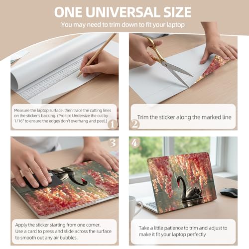 Universal Laptop Skin Sticker for 12/13/14/15.6 Inch Laptops, Reusable Vinyl Laptop Decal Cover, Waterproof Scratch Resistant Notebook Skin with 2 Wrist Pads,Black Swan & Cherry Blossoms - color: Black Swan & Cherry Blossoms