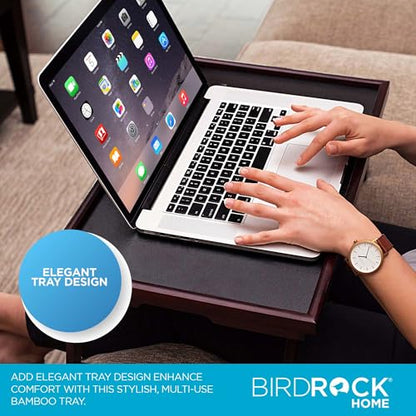 BIRDROCK HOME Bamboo Lap Tray with Black Top - Adjustable Laptop Desk - Foldable Breakfast Serving Tray - Work from Bed or Couch - Portable Laptop Stand w/Tilt Positions - Durable and Stylish Lapdesk