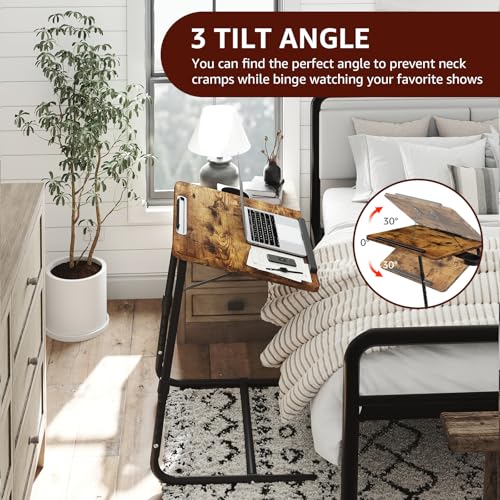 Folding TV Tray Adjustable Dinner - Trays for Eating On Couch Wooden Tables Mate Stand Foldable Desk with Cup Holder Portable - color: Rustic