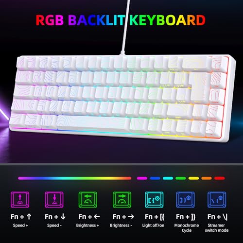 Snpurdiri 65% Wired Gaming Keyboard, 68 Keys RGB Backlit Ultra-Compact Small Gaming Keyboard, for PC/Mac Gamer, Typist, Travel, Easy to Carry on Business Trip White - color: white