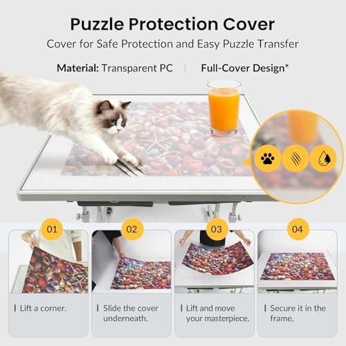 ALL4JIG 1500 Piece Light-Weight Adjustable Tilting Plastic Jigsaw Puzzle Table for Adults, 25.59"x34.25"Puzzle Board with 4 Drawers&Protective Cover, 45-Degree Any-Angle Tilt,Laptop Table for Couch - size: Medium-1500pcs