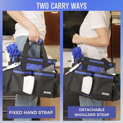SCAVATA Compact Wearable Cleaning Caddy with Handle & Shoulder Straps | Small Cleaning Supplies Organizer, Under Sink & Car Cleaning Tools Storage Bag for Housekeepers Cleaners, Blue - color: Blue