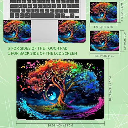 Laptop Skin Sticker Decal, Universal Protective Cover Fit 12 13 14 15.6 Inch Notebook, Reusable Water-Resistant Vinyl Decal w/ 2 Wrist Pads for Business Travel Office, Black Tree Art - color: Black Tree Art