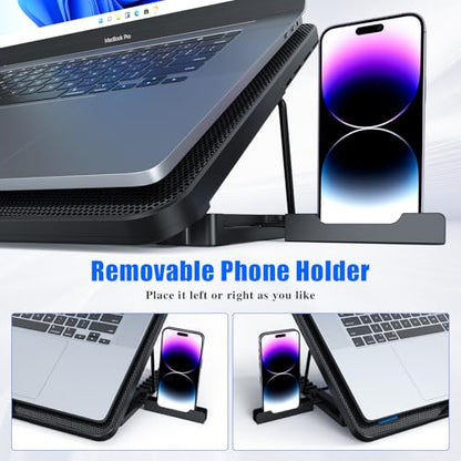 Laptop Cooling Pad, Laptop Cooler with 8 Quiet Fans for 12-17 Inch Gaming Laptop Fan Cooling Pad Stable Stand 7 Height & Wind Speed Adjustable, 2 USB Port & Phone Holder - color: Black Blue-LED 8 Fans