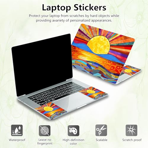 Laptop Skin Sticker Decal, Universal Reusable Vinyl Laptop Cover for 12" 13" 13.3" 14" 15" 15.4" 15.6" Notebook PC, Waterproof Scratch-Resistant with 2 Wrist Pads, Easy to Apply & Remove,A Art Sun - color: A Art Sun