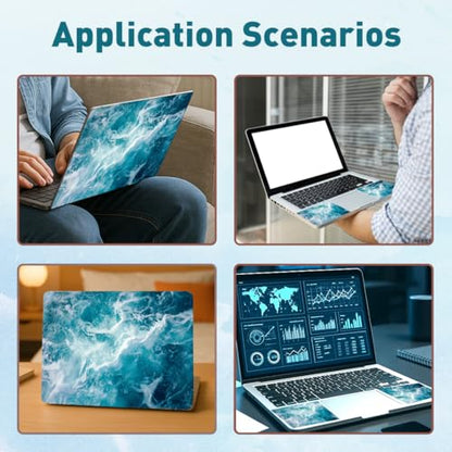 PLIGREAT 15 Inches Laptop Decal Sticker Skin Cover, Sea Wave Pattern Laptop Sticker Decals Fits 12" to 15" Laptops Universal Waterproof Removable, Blue White - color: Blue White