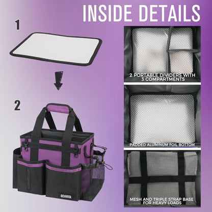 SCAVATA Compact Wearable Cleaning Caddy with Handle & Shoulder Straps | Small Cleaning Supplies Organizer, Under Sink & Car Cleaning Tools Storage Bag for Housekeepers Cleaners, RoyalPurple - color: RoyalPurple