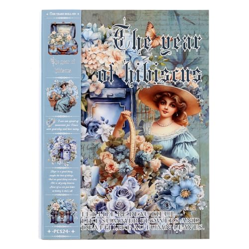 Vintage Ephemera Sticker 24 Sheets precut 300 washi Stickers Paper Journal Stickers for Adults People Junk Journal Sticker Book Scrapbooking Supplies - color: Blu