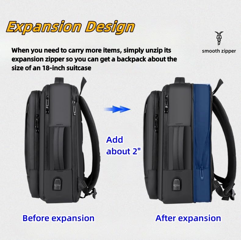 17/15.6" Business laptop backpack, PU backpacks, Travel laptop backpack,carry on backpacks, Expandable backpack Men Women (01#Standard, Black) - color: 01#black, style: 01#standard