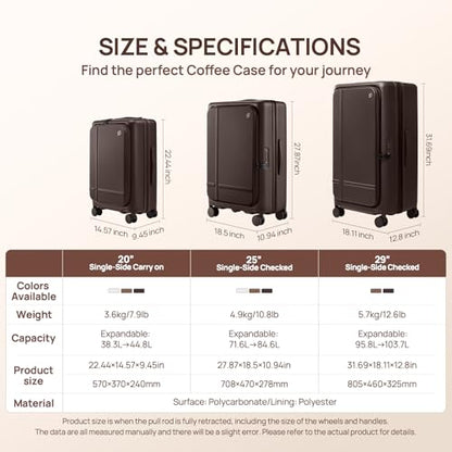 NINETYGO Medium Checked Luggage 25 Inch, Flat Top Opening Check In Luggage with Cup Holder, Expandable, Coffee-Infused PC Hard Shell, Eco-Friendly, TSA Lock, 360° Spinner Wheels (Flat White) - color: 03-Oats Flat White, size: Checked 25-Inch (Top Opening,