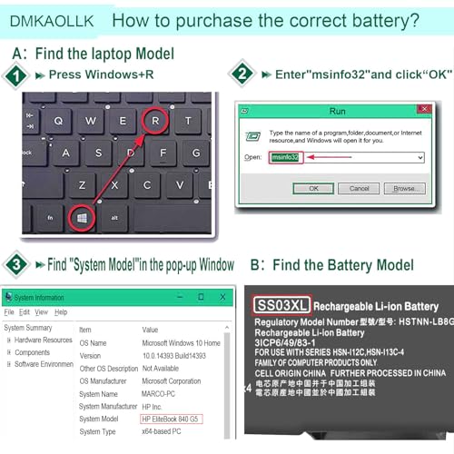 DMKAOLLK SS03XL 933321-855 Battery for HP EliteBook 840 G5,EliteBook 730 735 740 745 830 846 G5, 735 745 830 840 G6 ZBook 14U G6 HSN-I13C-4 HSN-112C HSTNN-LB8G 932823-421 932823-1C1 SS03050XL - size: 10.65*2.4*0.25inch