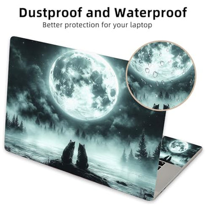 Aesthetic Laptop Skin Cover,12-15.6 Inch Universal Vinyl Sticker Decal,Waterproof Scratch-Resistant Notebook Wrap,Removable Residue-Free Protector,Moon Wolves Forest - color: Moon Wolves Forest