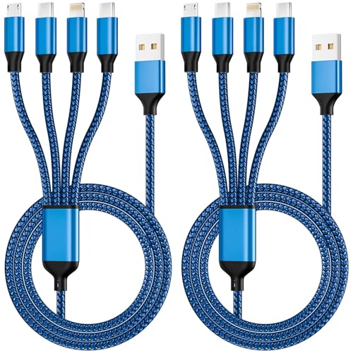 4 in 1 Dual Type C Multi Charging Cable, Charging Cord for Multiple Devices | 2 Pack 5FT USB Charging Cable with 2 USB C/IP/Micro USB Charger, Phone Charger for iPhone 17-8/ Android/Pad and More,Blue - color: Deep Blue