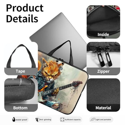 14" 15" Laptop Handle Bag Computer Bag,14.2" 15.4 inch Pouch Holder Notebook Sleeve Cover Compatible for Dell,Lenovo,Toshiba HP, Asus Notebook Messenger Briefcase-Cat Playing Guitar - color: Cat Playing Guitar