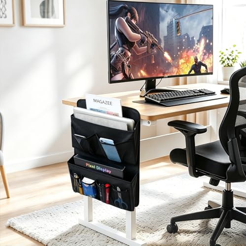 Desk Side Storage, Sesktop Storage Pouch, Drill-free Laptop Holder, Clip-on Multifunctional Laptop Stand with Pen Holder, Hanging Desktop Storage Rack for Home Offices