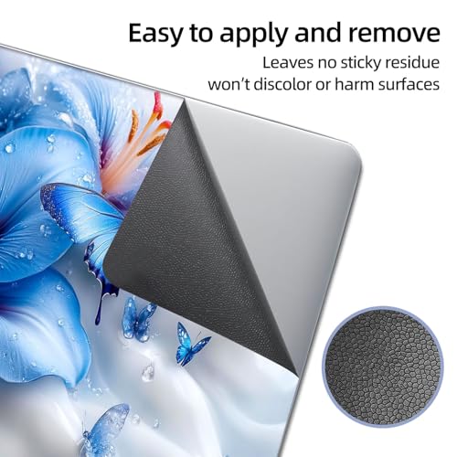 Universal Laptop Skin Sticker Decal, 12"-15.6" Aesthetic Vinyl Wrap, Blue Flower Butterfly Waterproof Notebook Cover Art Protector for MacBook HP Dell Lenovo, Fits 13" 14" 15" 15.6" - color: Blue Flower Butterfly