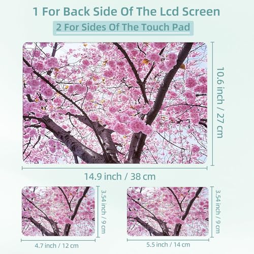Universal Laptop Skin Decal, 3-Piece Vinyl Protector for 12 13 14 15.6" Notebook, Waterproof Anti-Scratch, Easy Trim & Bubble-Free Finish, Large Cherry Tree Full of Pink Flowers - color: Large Cherry Tree Full of Pink Flowers