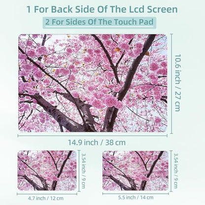Universal Laptop Skin Decal, 3-Piece Vinyl Protector for 12 13 14 15.6" Notebook, Waterproof Anti-Scratch, Easy Trim & Bubble-Free Finish, Large Cherry Tree Full of Pink Flowers - color: Large Cherry Tree Full of Pink Flowers