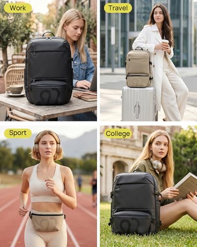 NINETYGO Travel Backpack for Men & Women, Black | Carry On, Airline Approved, Waterproof, 24.7L, Detachable Shoulder Bag, Fits 15.6 Inch Laptop - color: Black
