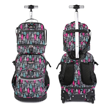 Tilami Rolling Backpack 19 inch with Lunchbox Wheeled Laptop Backpack, Cat Black - color: Cat Black