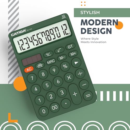 CATIGA 12 Digit Desktop Calculator Basic Desk Calculator with Large LCD Display, Big Buttons, 4 Function, Solar and Battery Dual Power, for Office, School, Home, SD-1292 Green - color: 6) Green