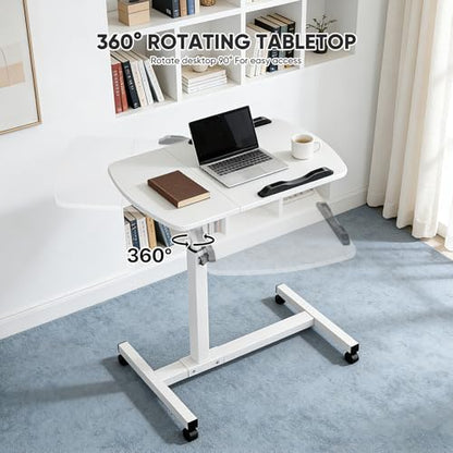 Magshion Tilt Overbed Bedside Table with Wheels, Rolling Laptop Desk with Mouse Table & Height Adjustment from 24" to 36", Sit to Stand Up, Mobile Standing Desk for Hospital Home Office, White Frame - color: White Fram, size: Split Desktop