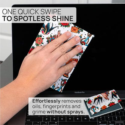 Microfiber Wholesale Quick Cloth Glasses Cleaning Cloths 5x7 Tattoo 2-Pack | with Case | Double-Sided Lens Cleaner for Eyeglasses, Camera, Screens & Glass | Reusable Microfiber Glass Polishing Cloths - color: Tattoos, size: 5"x7"