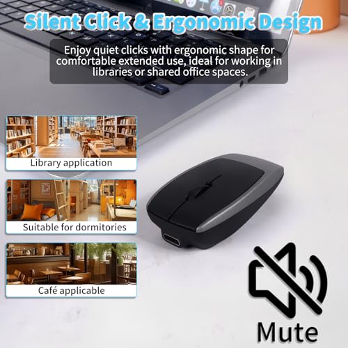 Mini Bluetooth Wireless Mouse with TF Card Reader, Rechargeable, Silent Click, Portable for Laptop, PC, Travel, Office & Home Use (Grey) - color: Grey