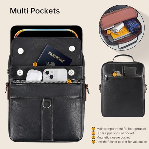 13 Inch Laptop Shoulder Bag Leather Carrying Case for Macbook Air 13" M5 M4 M3 M2 A3420 A3113 A2681/ MacBook Neo 13 A18 Pro - color: Black