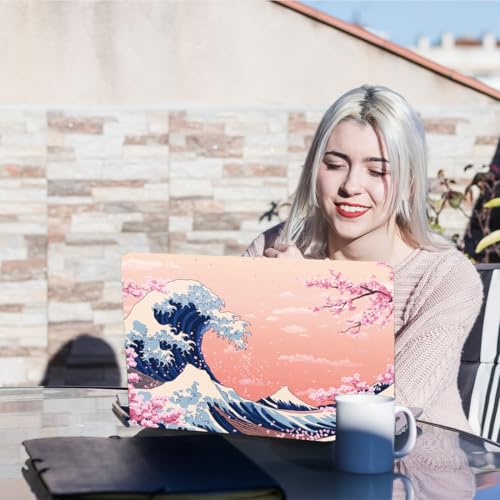 PLIGREAT 15 Inch Laptop Skin Sticker Decals, Pink Sea Wave Universal Vinyl Reusable Notebook Cuttable Decal Watercolor Art Protector Cover for 12" 13" 13.3" 14" 15 inch Laptop Netbook - color: Sea Wave