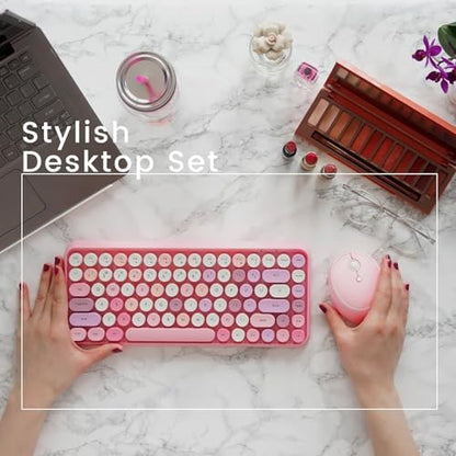 Perixx PERIDUO-713 Wireless Mini Keyboard and Mouse Combo, Retro Round Key Caps, Pastel Pink, US English Layout - color: Pink