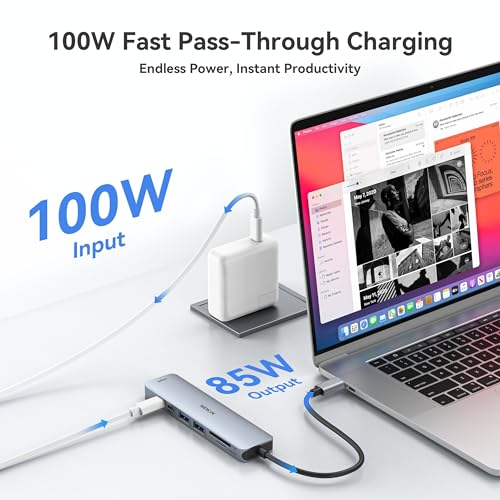 MOKiN USB C Hub HDMI Adapter Dongle for MacBook/Dell/HP/Lenovo Laptop | 4K@60HZ HDMI, 3*5Gbps USB A 3.0, 100W USB C Charging Port, SD/microSD Card Reader