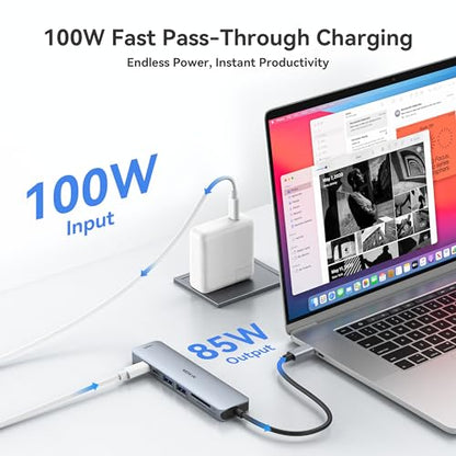 MOKiN USB C Hub HDMI Adapter Dongle for MacBook/Dell/HP/Lenovo Laptop | 4K@60HZ HDMI, 3*5Gbps USB A 3.0, 100W USB C Charging Port, SD/microSD Card Reader