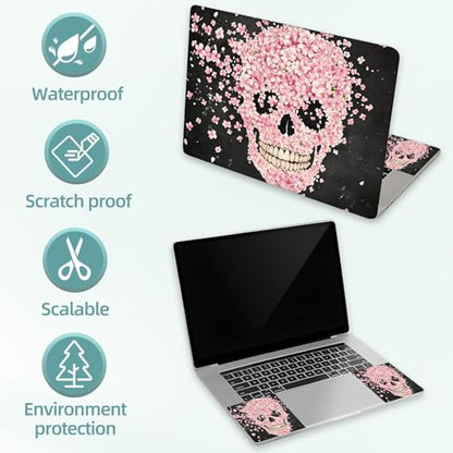 Universal Laptop Skin Decal, 3-Piece Vinyl Protector for 12 13 14 15.6" Notebook, Waterproof Anti-Scratch, Easy Trim & Bubble-Free Finish, Skull Made of Pink Flowers - color: Skull Made of Pink Flowers