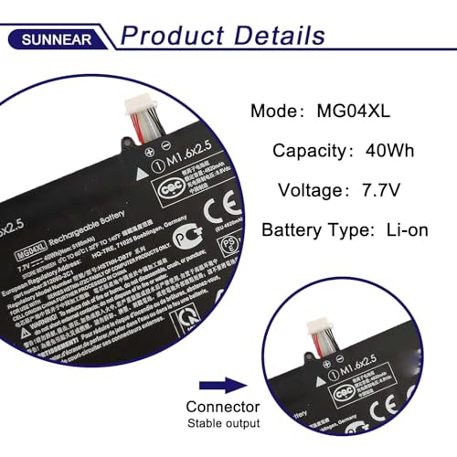 MG04XL 812205-001 Battery Replacement for Hp Elite X2 1012 G1 Series Laptop 812060-2B1 812060-2C1 HSTNN-DB7F 7.7V 40Wh 5195mAh