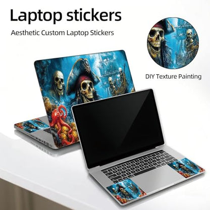 Universal Laptop Skin Sticker Decal, 12"-15.6" Aesthetic Vinyl Wrap | Pirate Skull Gold Octopus Waterproof Notebook Cover Art Protector for MacBook HP Dell Lenovo, Fits 13" 14" 15" 15.6" - color: Pirate Skull Gold Octopus