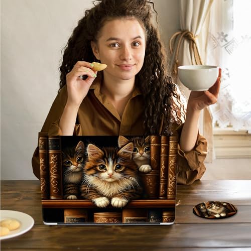 Laptop Skin Sticker Decal 15.6 Inch,12 13 13.3 14 15 15.6 in Laptop Netbook Skins for Notebook,Art Decal Removable Waterproof Scratch Resistant,Universal Vinyl Cover,Cat Bookshelf Cute - color: Cat Bookshelf Cute