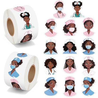 CNhoqc Nurses Week Sticker Rolls - 1000 Pcs Black Girl Magic Nursing Student Waterproof Vinyl Reusable Laptop Stickers Coloring Book Scrapbook Water Bottle Page Activity Pad Nursing Party Favors Gift - style: Black Nurse