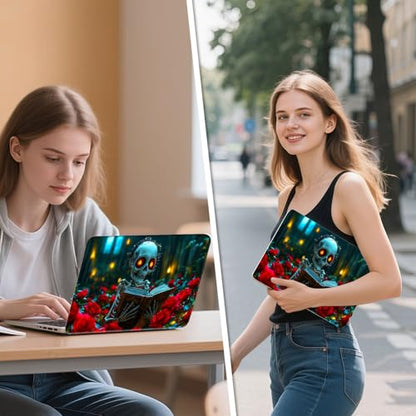 Universal Laptop Skin Sticker Decal, 12"-15.6" Aesthetic Vinyl Wrap, Skeleton Reading Book in Roses Waterproof Notebook Cover Art Protector for MacBook HP Dell Lenovo, Fits 13" 14" 15" 15.6" - color: Skeleton Reading Book in Roses